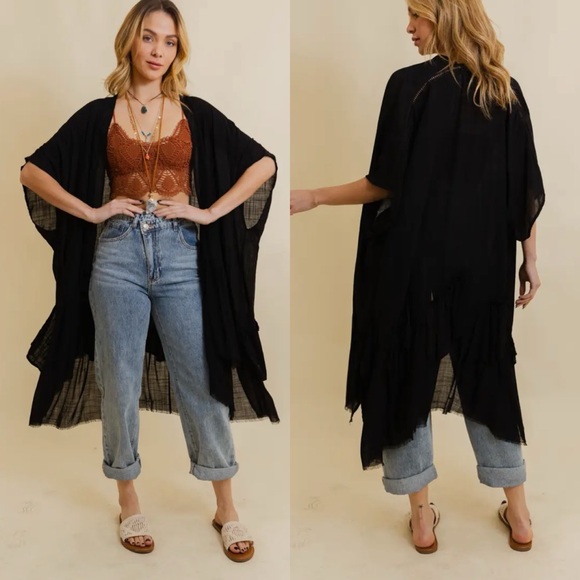 Other - 89. LAST 1! Black Cardigan Kimono Bohemian Boho Layer Flowy Duster tier ruffle